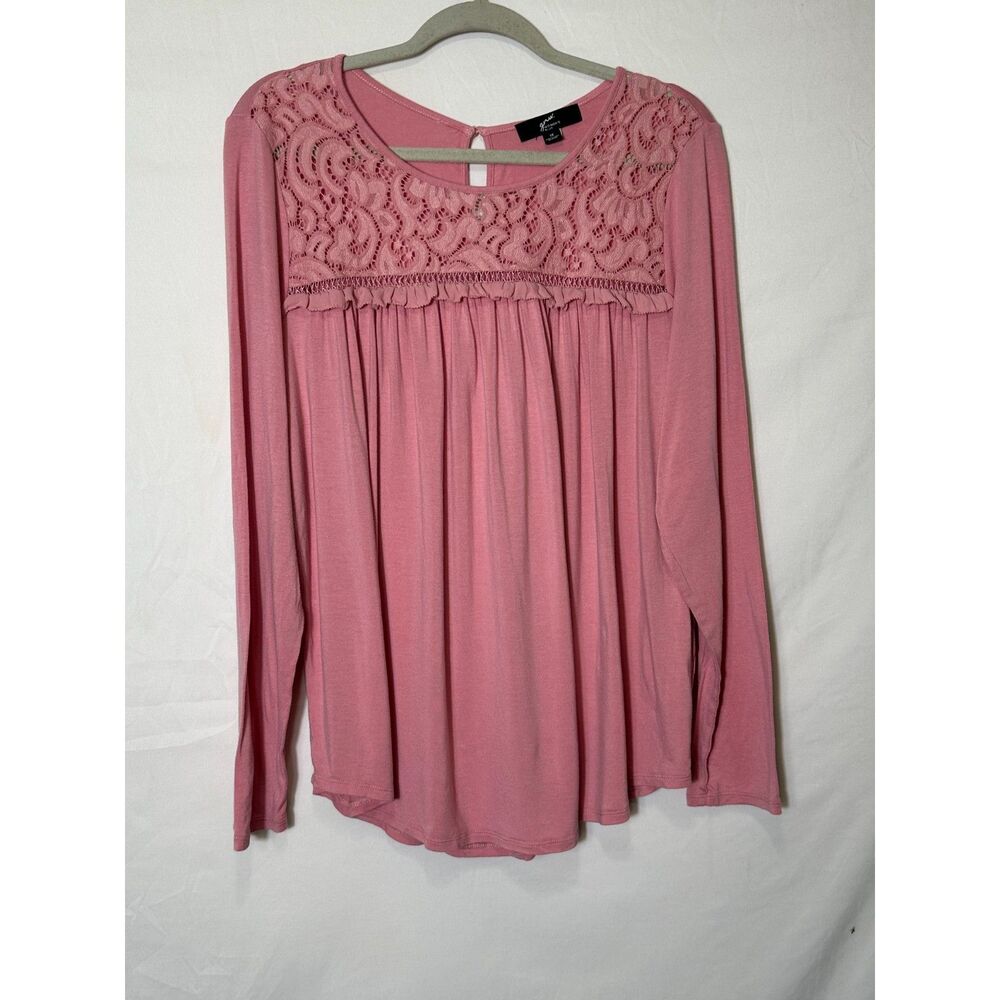 GNW Women's Plus Size Grannycore Pink Tunic with Lace Accent Design Size 1X